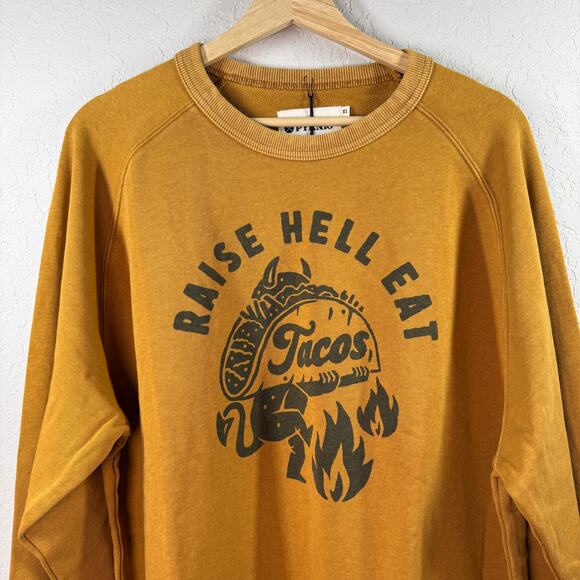 Pyknic Unisex Raise Hell Eat Tacos Crewneck Sweatshirt Mustard Color Size XL NEW - Picture 11 of 11
